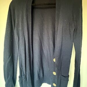 White + Warren Navy Cardigan with Button Detail